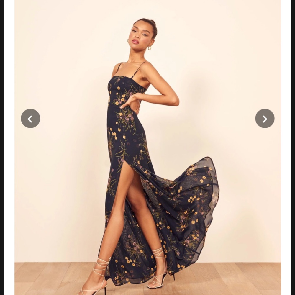 Reformation Ingrid Floral Navy Maxi Dress